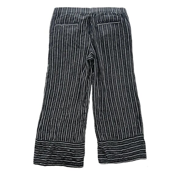 Loft Women's Sz XS Fluid Black & White Striped Crepe Crop Wide Leg Pull On Pants - Picture 2 of 7